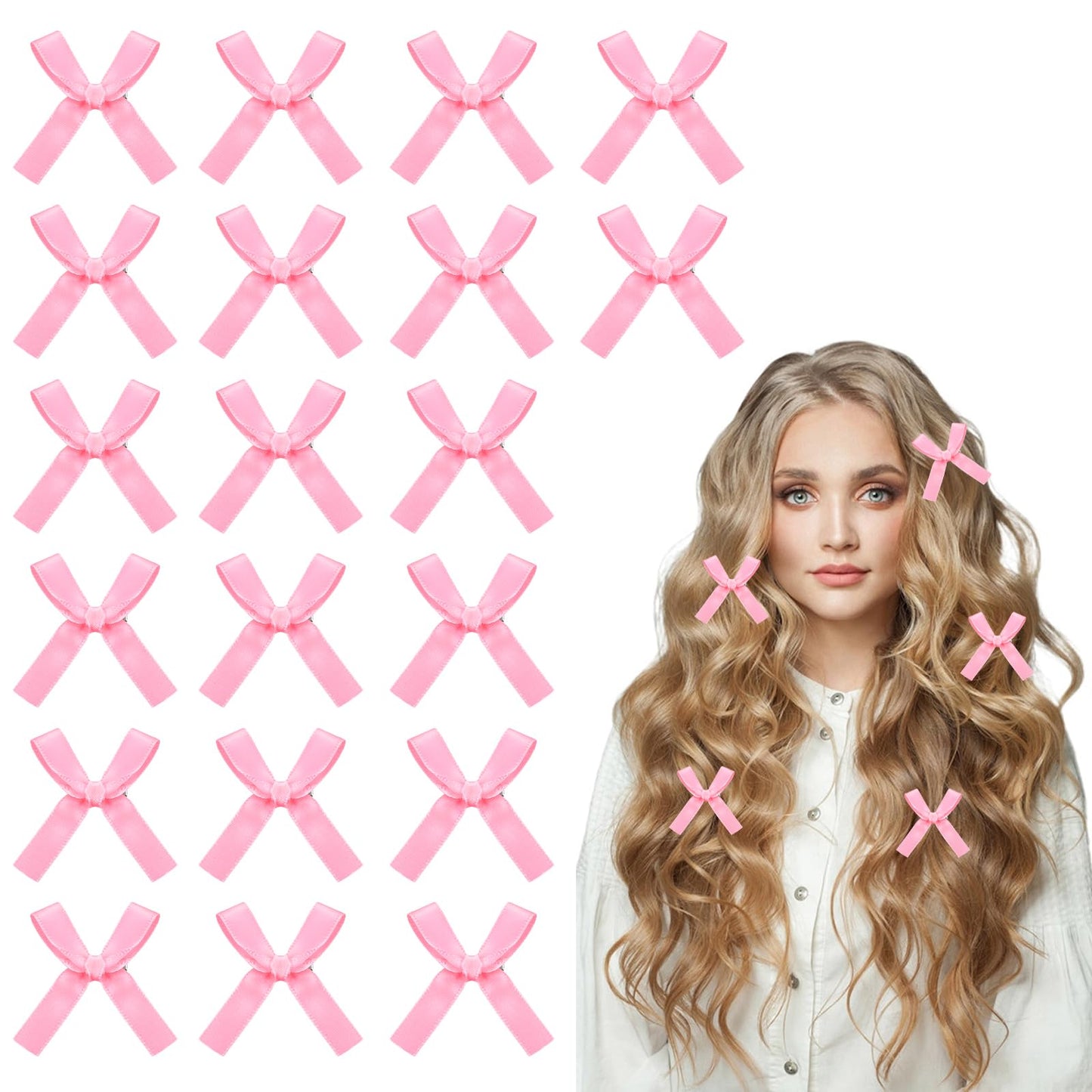 20 PCS Mini Bowknot Hair Clips Pink Satin Hair Bows Clips Small Hair Bow Clips Cute Satin Ribbon Bow Clips Non-Slip Hair Clips Tiny Hair Bow Beautiful Bow Hair Accessories for Women Girls