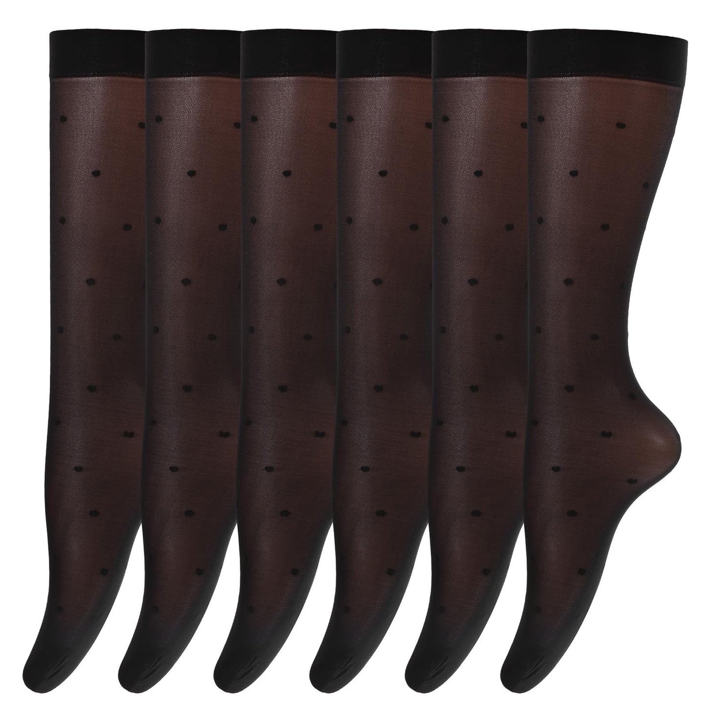 Matwsec 6 Pairs Knee High Stockings Womens Black Dot Sheer Thin Socks Stretchy Breathable Knee High Socks Cute Fishnet Lolita Calf Sock Girls Nylon Sheer Casual and Dress