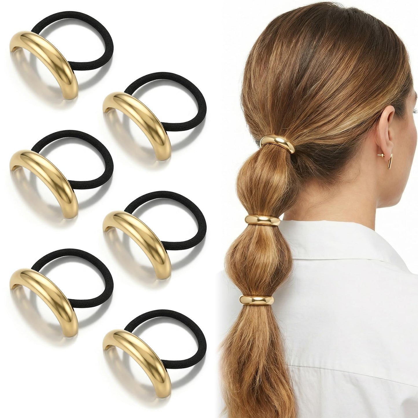Chsoejuf 6PCS Gold Hair Cuffs Elegant Chic Metal Hair Ties Non Damage