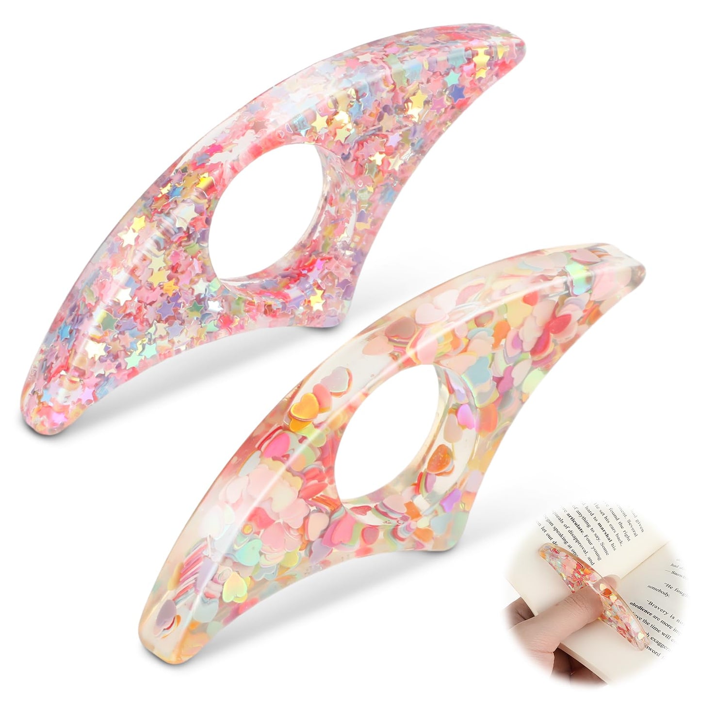 Ouligay 2Pcs Book Page Holder Thumb Book Page Holder for Reading Transparent Handmade Resin Thumb Bookmark Book Accessories for Reading Lovers Bookworm Literary Book Lovers Students