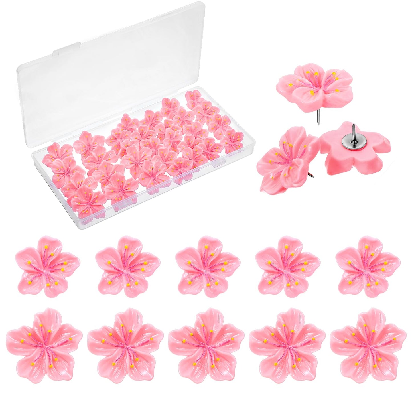 30 PCS Flower Push Pins Decorative Push Pins for Bulletin Board Cute Thumb Tacks Pink Decorative Thumb Tacks Corkboard Florest Thumbtacks for Photo Wall Feature Wall Map Office Home-Davidson
