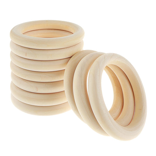 10PCS Wooden Rings for Crafting, Natural Unfinished Solid Wood Rings Macrame Wooden Ring Without Paint for DIY Craft Pendant Connectors Jewelry Making （2.7×0.39 Inches）