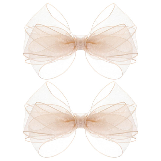 2 Pcs 5.5 Inch Organza Bow Hair Clips with Satin Knot Center Double Girls Bows for Toddler Kids Children Teens -Rose Gold
