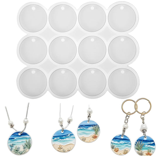 12 Cavities Silicone Moulds Epoxy Resin, Mabor Keyring Epoxy Resin Moulds Silicone Mould Epoxy Resin with Holes Round Epoxy Resin Silicone Moulds for Resin Casting Earrings Key Ring