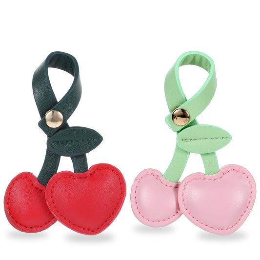 2PCS Cherry Bag Charm Pink Red PU Leather Cherry Keychain, Cute Cherry Purse Charm Accessories for Women Purse Handbags Bag