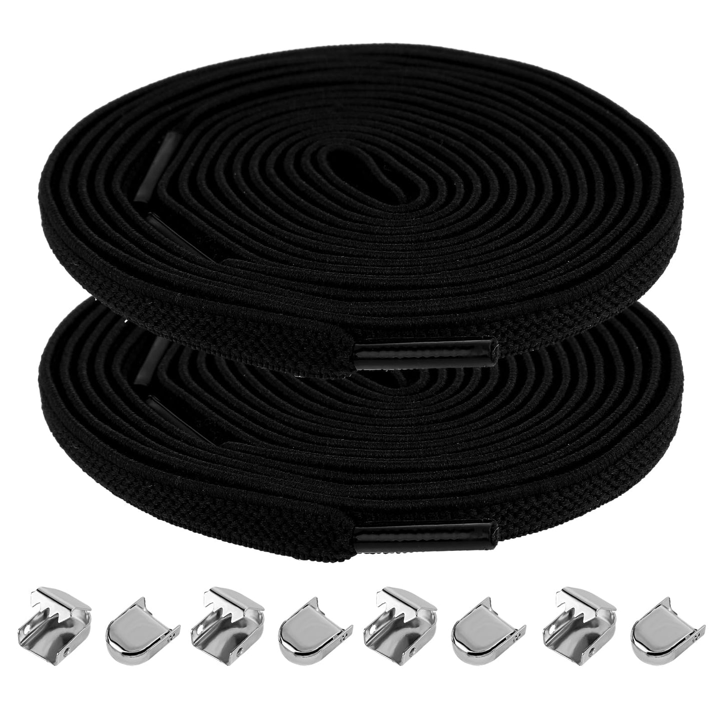Ouligay 2 Pairs Elastic Shoe Laces for Trainers No Tie Shoelaces Tieless Flat Shoelaces with Metal Buckes for Kids Adults Sneakers Running Shoes