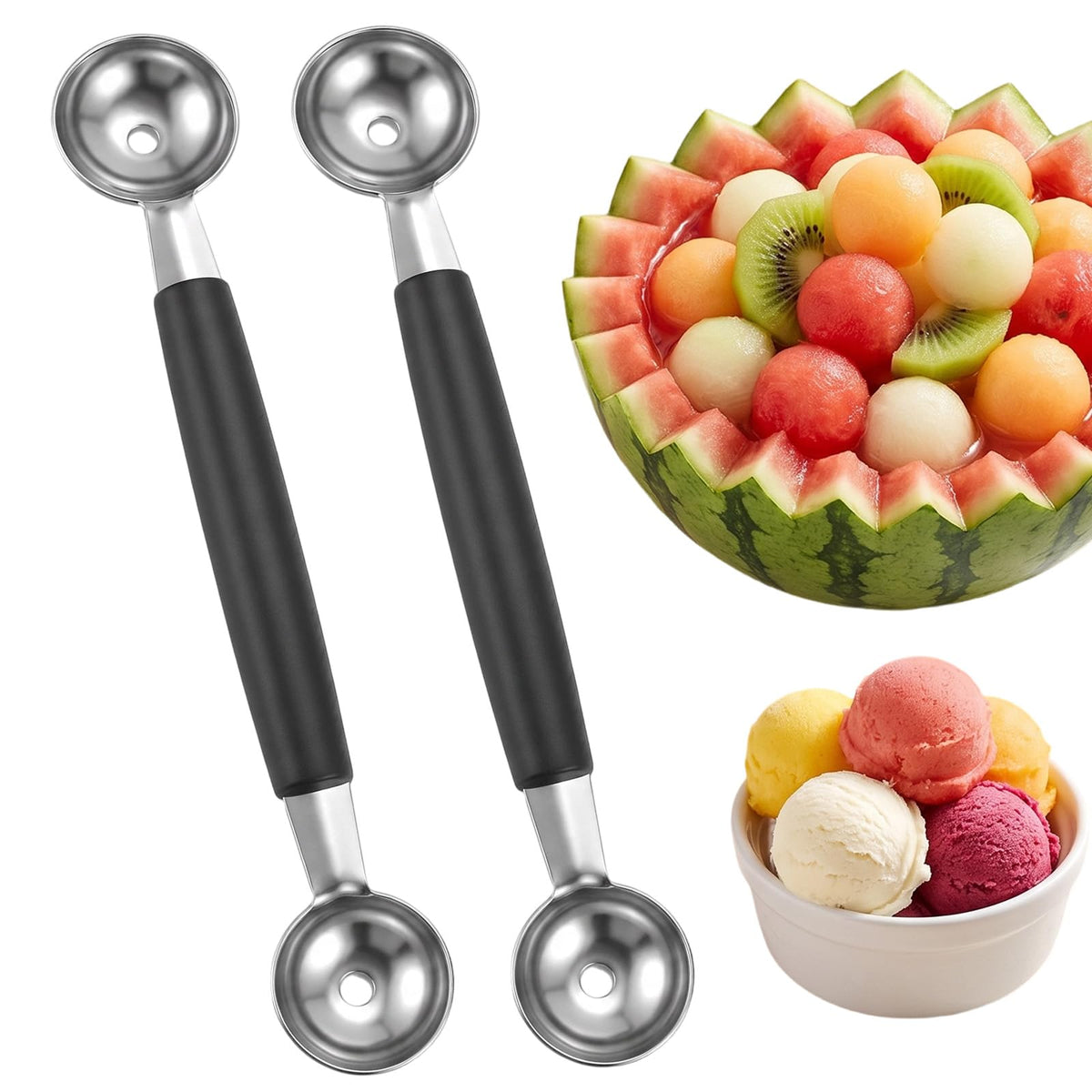 4 Pcs Melon Baller Scoop Stainless Steel Round Melon Balls Scooper