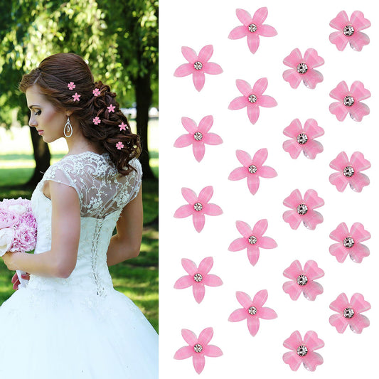 Teaaha 20PCS Mini Flower Hair Clips - Rhinestone Decorated Cute Claw Clips, Wedding Hair Barrettes & Bridal Hair Accessories for Girls & Women (2 Styles, Pink)