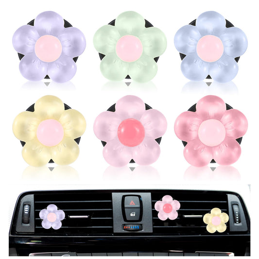 Tyqour 6Pcs Flower Car Air Vent Clips Charms Air Conditioner Outlet Decoration Universal Car Interior Decorative Car Accessories for Women Girls