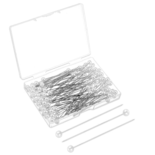 100 PCS Pearl Pins for Bouquets 2.55 Inches Pearl Push Pins for Crafts Corsage Straight Bouquet Pin for Wedding Teardrop Pearls Ball Head Round Straight Pin with Box for DIY