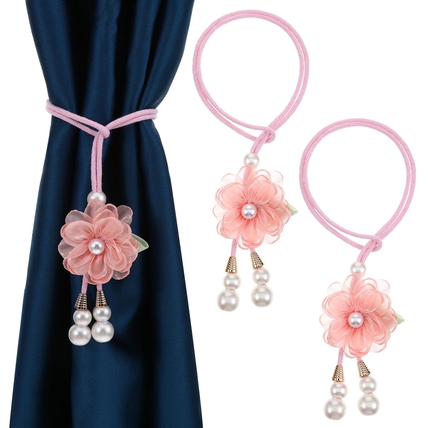 Chsoejuf 2PCS Flower Curtain Tiebacks, Adjustable No Drill Curtain Holdback