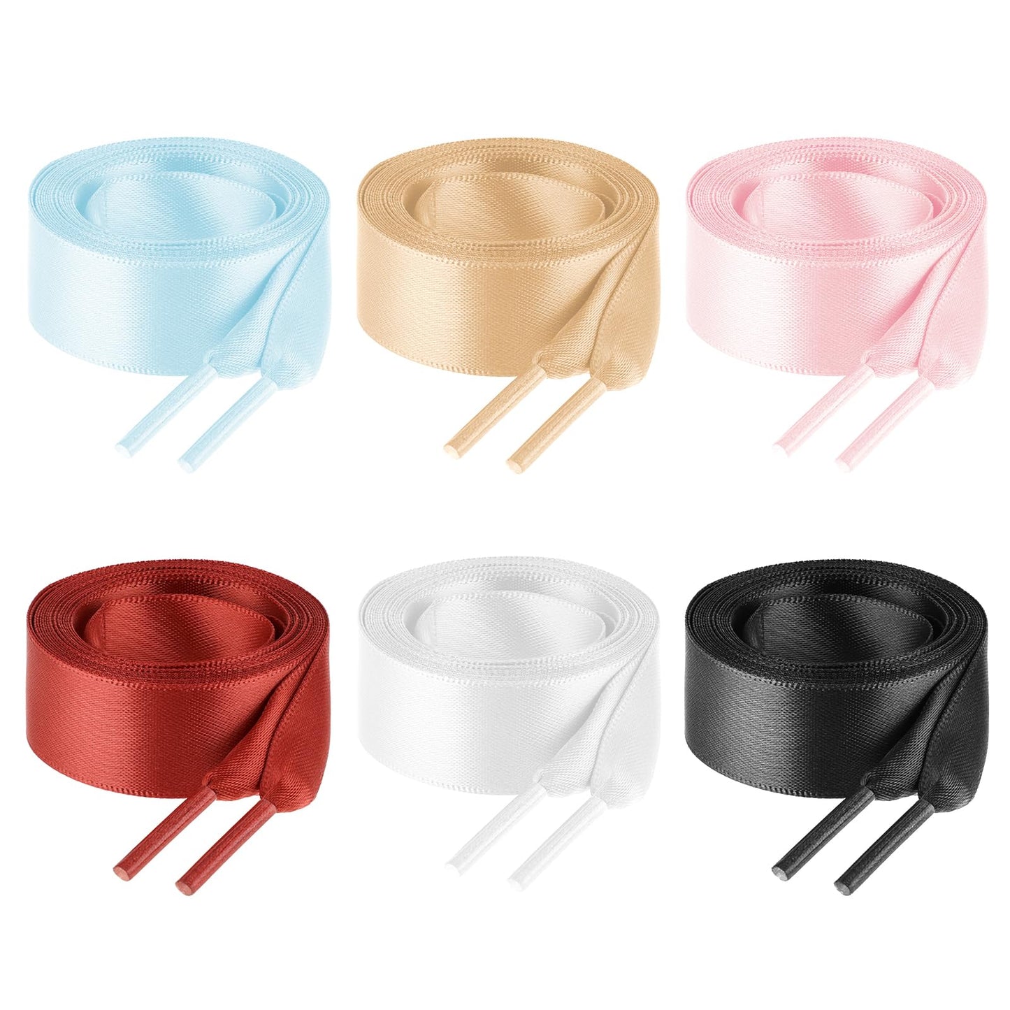Teaaha 6 Pairs Ribbon Laces Women Girls, 47" Flat Ribbon Laces Fashion Soft Silk Satin Shoe Laces for Sneakers Skate Shoes Boots Sport Shoes (6 Colors)