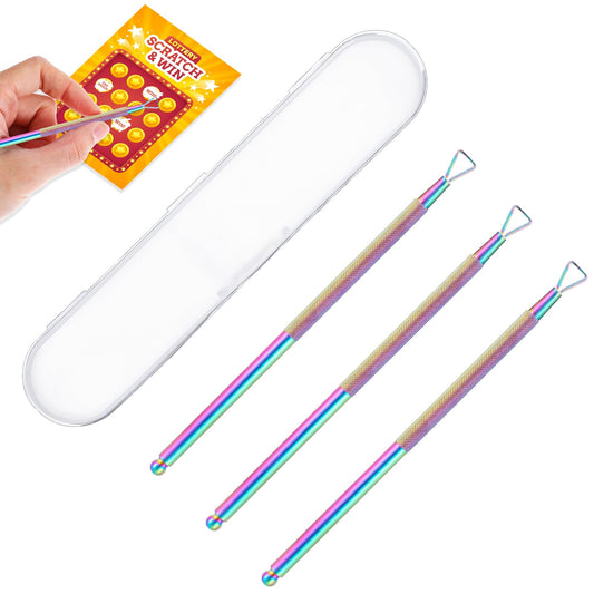 Ymapinc 3Pcs Lottery Scratcher Tool, Metal Lottery Ticket Scratcher, Nail Scraper Tool for Lottery Enthusiasts, Scratch off Tool Is Hard and the Lottery Ticket Is Scratched Smoothly, Rainbow Finish