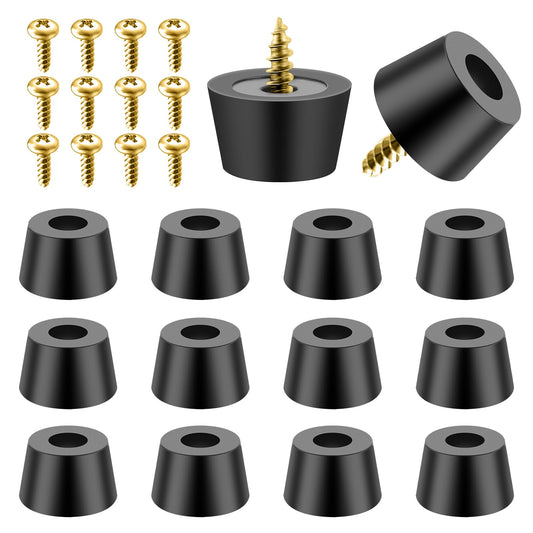 12 PCS Cutting Board Feet Round Rubber Cutting Board Feet Non-Slip Soft Rubber Feet Bumpers with Matching Screws & Metal Washer Anti Scratch Black Rubber Bumpers Cutting Board Feet for Chair Furniture