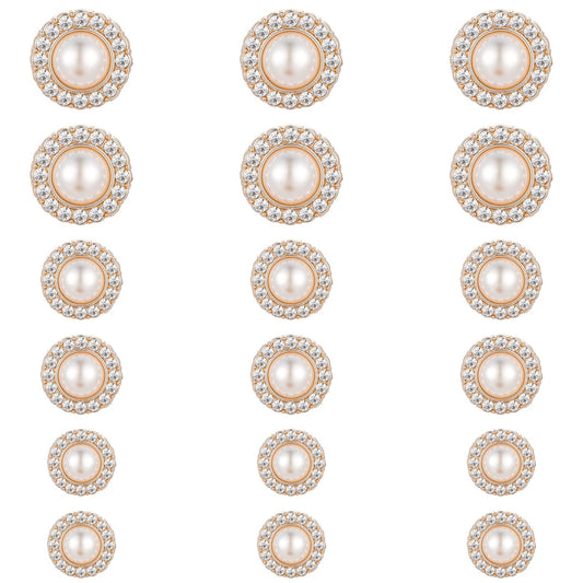 18PCS Pearl Buttons for Clothes, 18/21/25mm White Faux Pearls Rhinestone Button, Vintage Round Metal Embellishments Set for Coa Suits Knitting Sweaters Sewing Crafting and Handmade Crafts(Rhinestone)