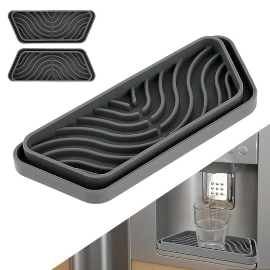 2Pcs Drip Tray for Fridge, Mabor Cuttable Trapezoid Drip Tray Gray Silicone Refrigerator Water Drip Tray for Protects Water Splatter