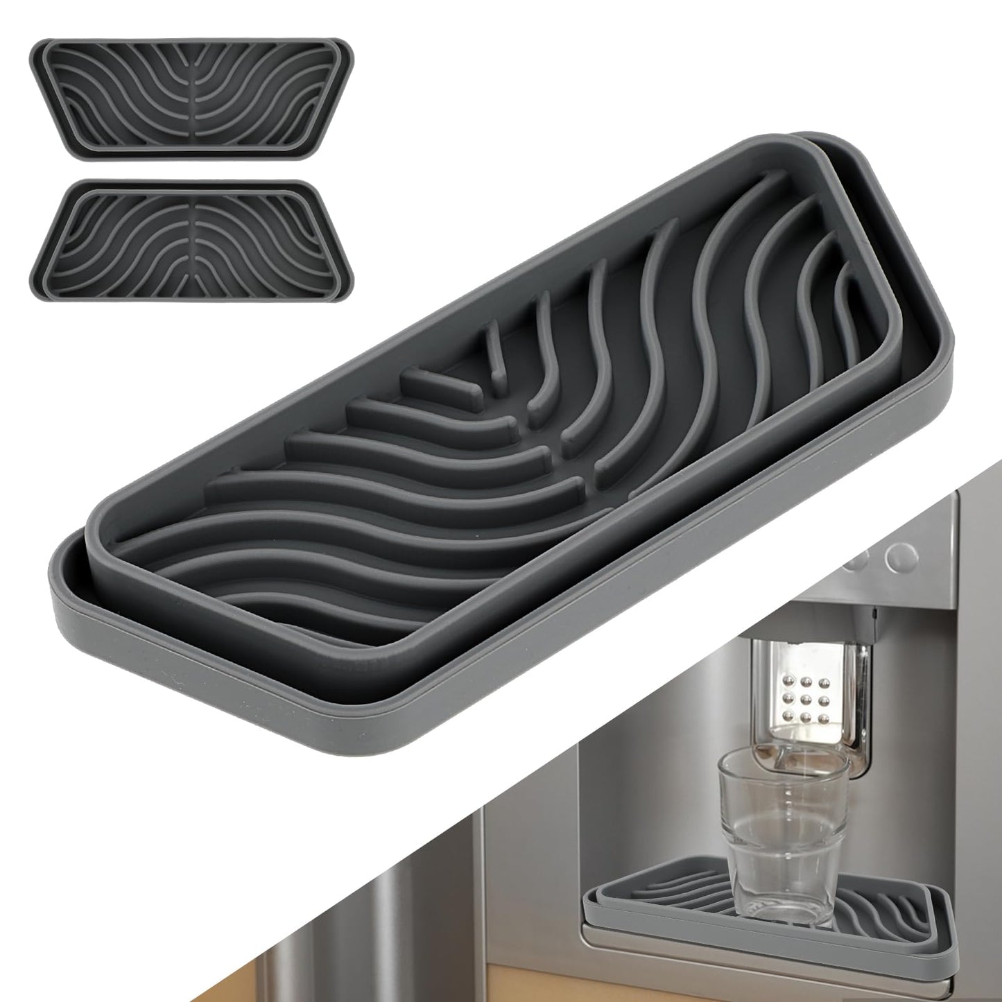 2Pcs Drip Tray for Fridge, Mabor Cuttable Trapezoid Drip Tray Gray Silicone Refrigerator Water Drip Tray for Protects Water Splatter