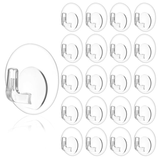 Tyqour 20Pcs Suction Cup Hook, 1.57 Inches Removable Small Suction Cups with Hooks, Heavy Duty Acrylic Sticky Hangers for Shower Bathroom Glass Door Windows Kitchen(White)