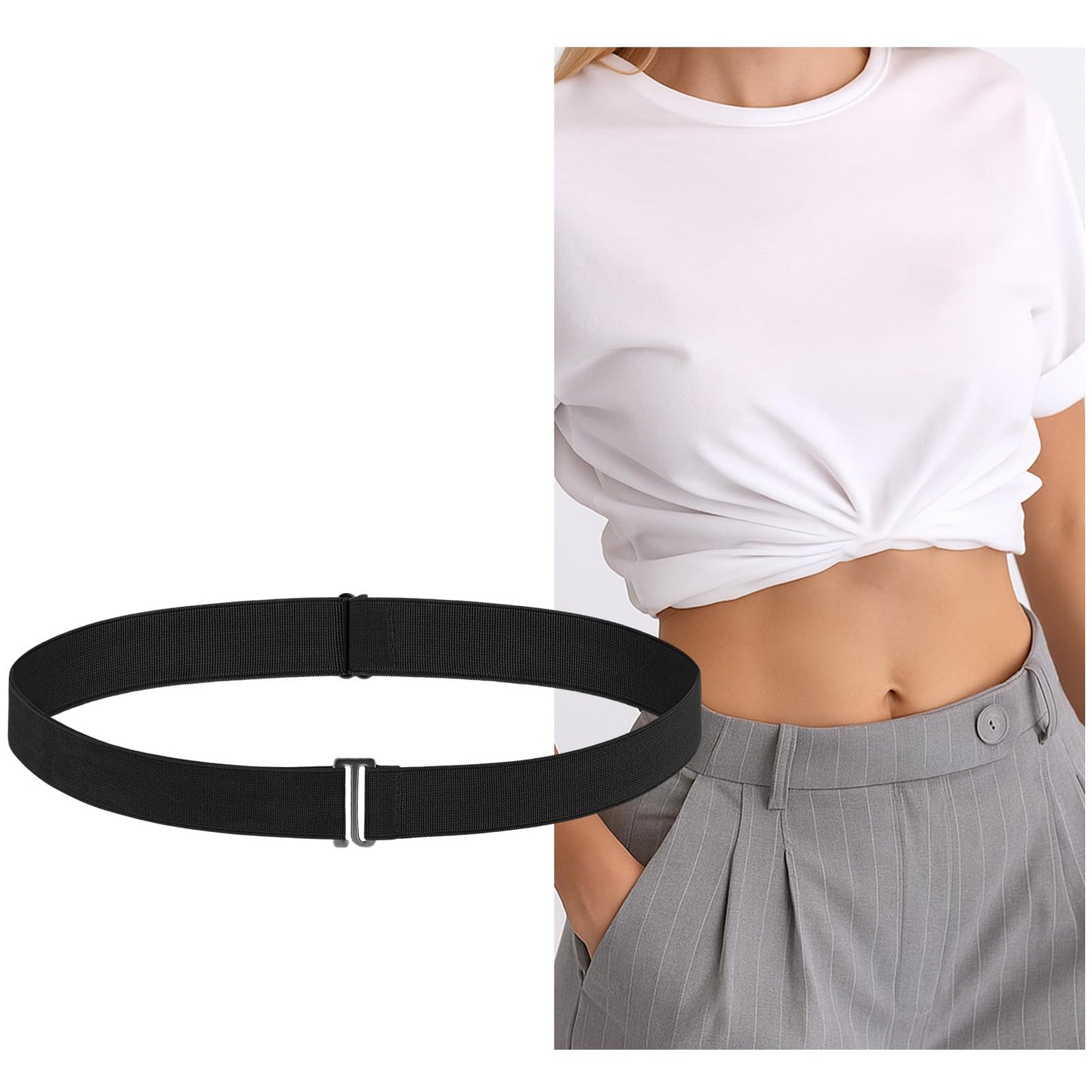 Ymapinc Invisible Waistband Tightener Band for Women, Adjustable Black Waist Band for Tucking, Easy Belt for Shirt Tightener Clip, Tie Belts for Women, Waist Cincher Clip