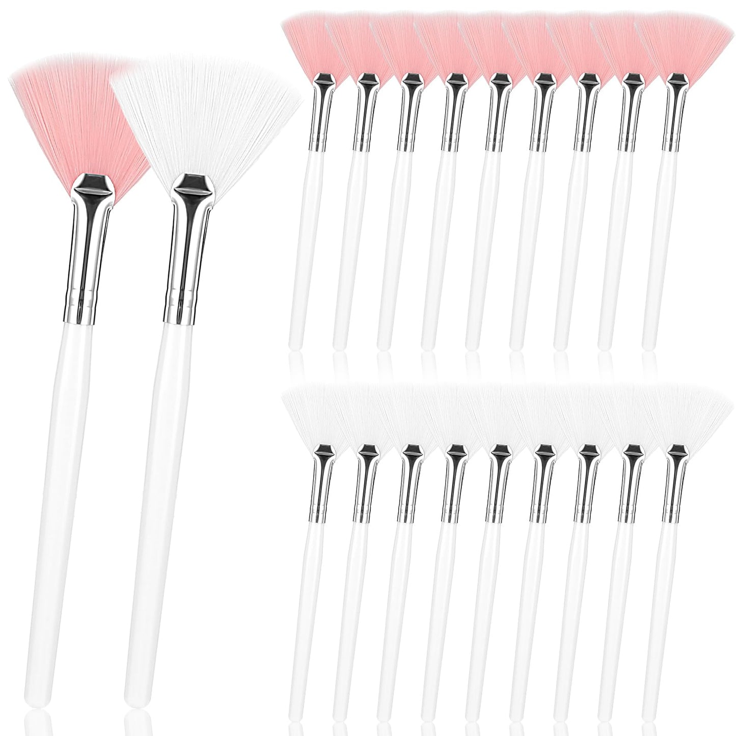 Ouligay Pack of 20 Face Brushes Fan Mask Brush Face Fan Brushes Facial Acid Applicator Soft Makeup Mask Brushes Fan Brush Cosmetic Masks Brush for Women Girls (Pink White)