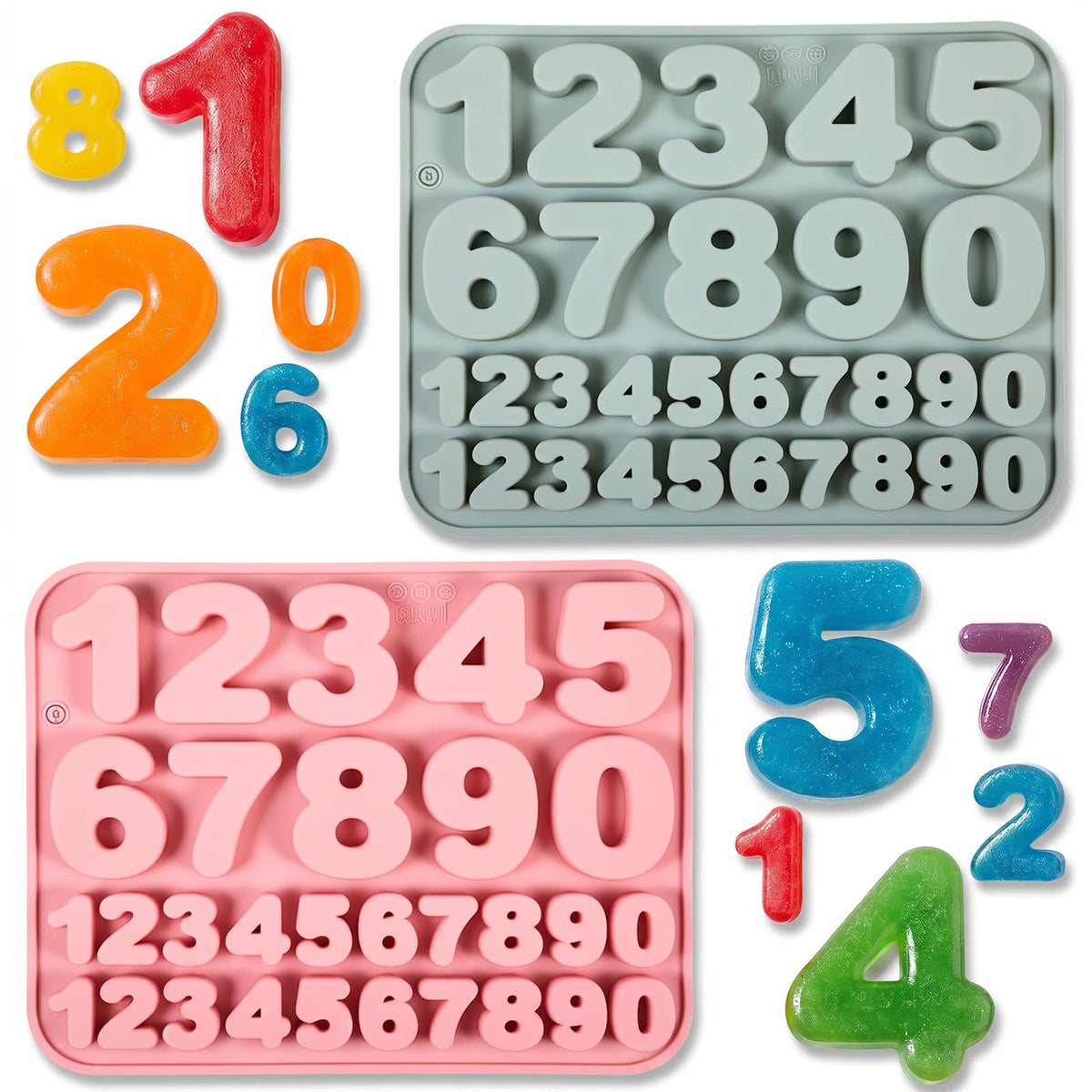 Chsoejuf 2 Pack Number Silicone Molds, 0-9 Digital 3D Medium & Small Mould
