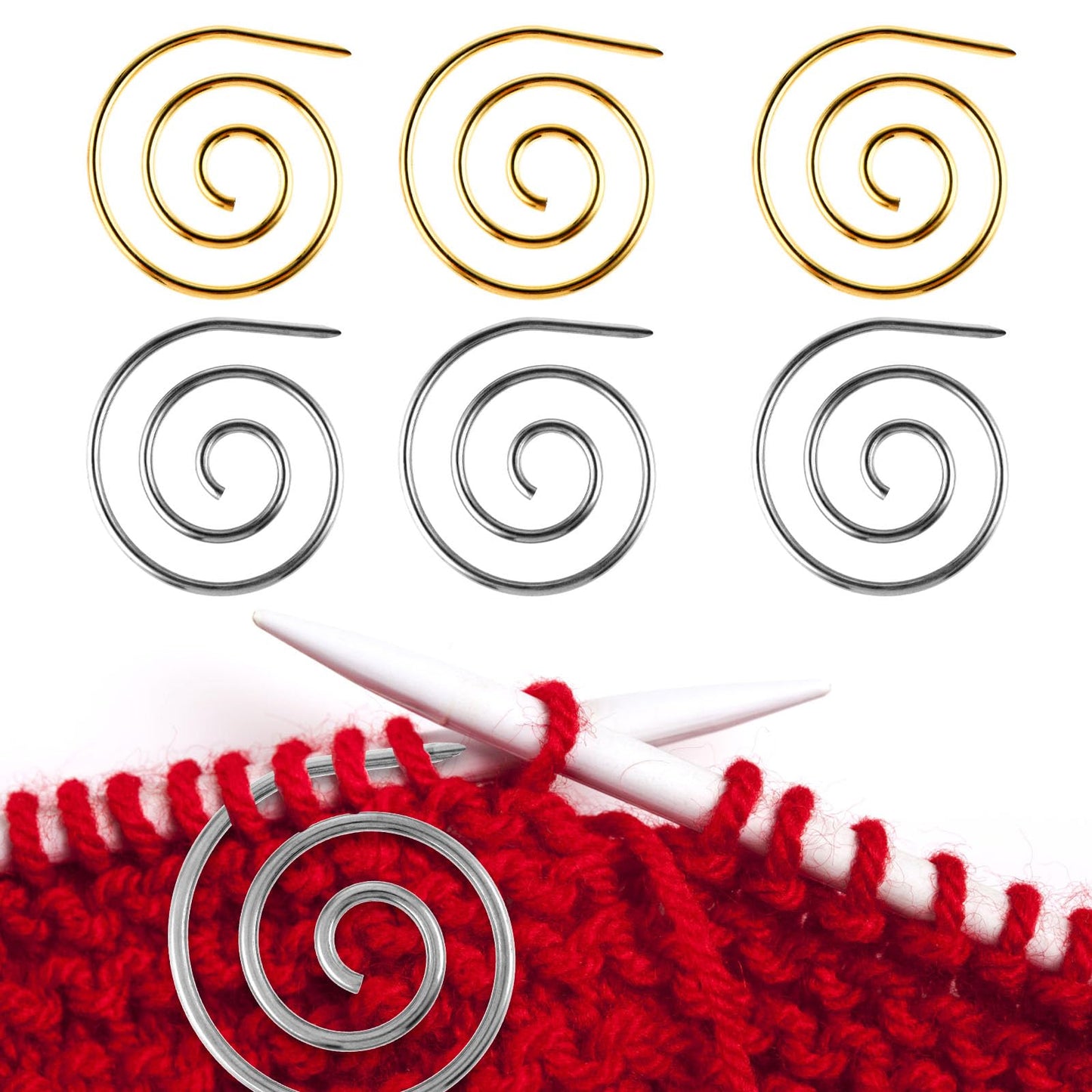 6Pcs Cable Needles for Knitting, Spiral Cable Knitting Needle Metal Cable Needle, Knitting Needle Stoppers Circular Knitting Needles Knitting Tool for Yarn Sewing Knitting Beginners (Gold&Silver)