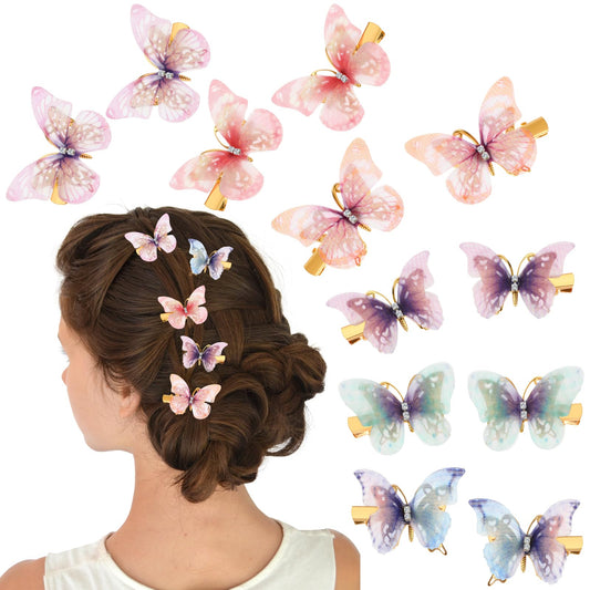 12 PCS Glitter Butterfly Hair Clips Butterfly Clips for Girls Butterfly Hairclips Cute Butterfly Hair Accessories With Diamond Decorations Brightly Colorful Butterfly Clips Gift for Girls Women