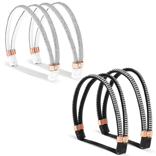 Teaaha 2 Pair Shoe Straps for Loose Shoes, 2 Colors Elastic High Heels Shoe Strap Extenders Rhinestone Detachable Anti-Loose Anti-Loose Shoe Straps Shiny Crystal for Women High Heels Sandals Slippers