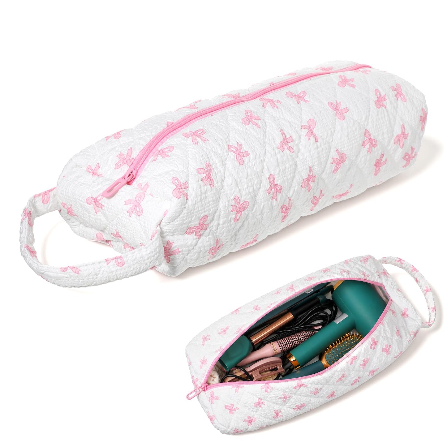 Chsoejuf Portable Hair Tools Travel Bag Organizer Case with Bow Pattern