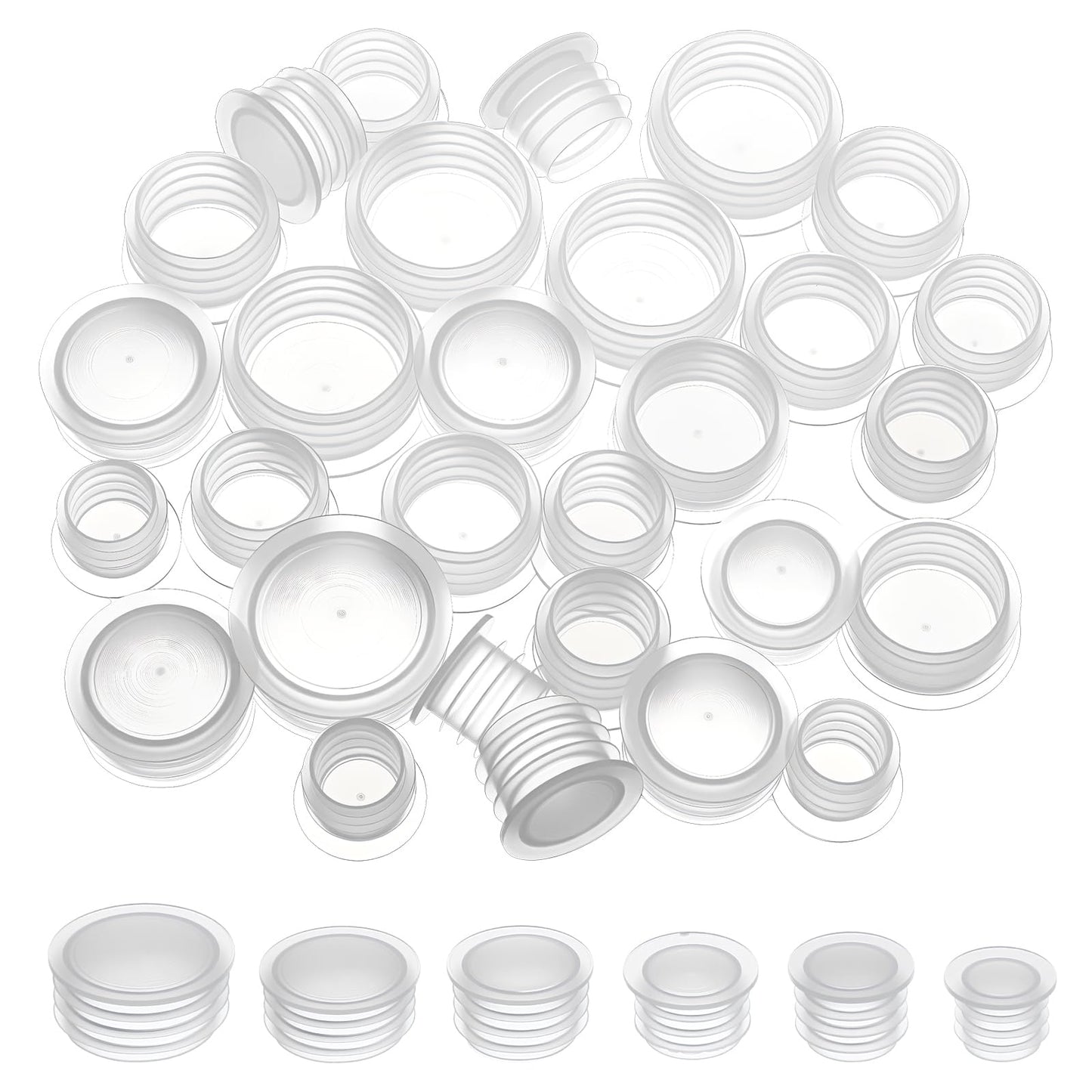 30PCS 6 Size Salt and Pepper Stoppers Plugs, Plastic Salt Shaker Plug Stopper Reusable Bottle Stopper, Replacement Plug Bottle Caps Clear Round End Cap for Bottles Pipes (10/12/13/15/17/20 MM)