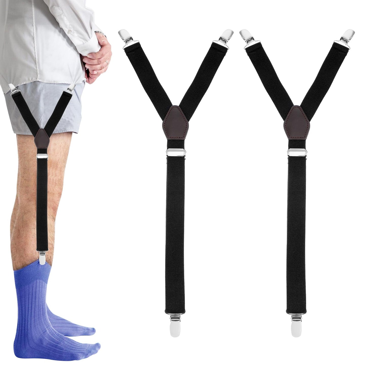 Tyqour 1 Pair Adjustable Shirt Garters for Men Shirt Stay Elastic Shirt Tucker for Men Shirt Suspenders Holders for Men Mens Shirt Stays with Non-Slip Clamps Shirt Stays for Women Men