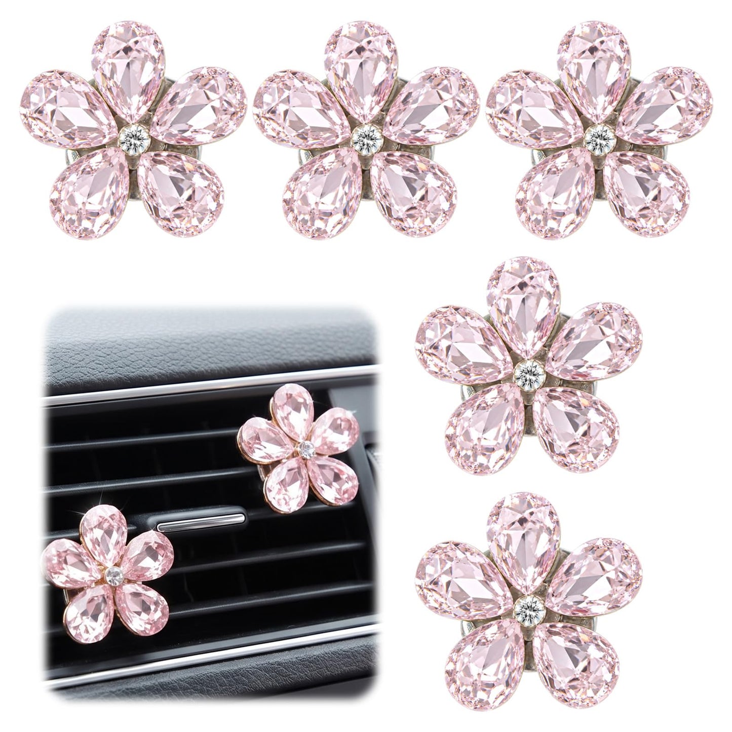 5 PCS Flower Car Air Vent Clips Bling Daisy Rhinestone Car Vent Accessories