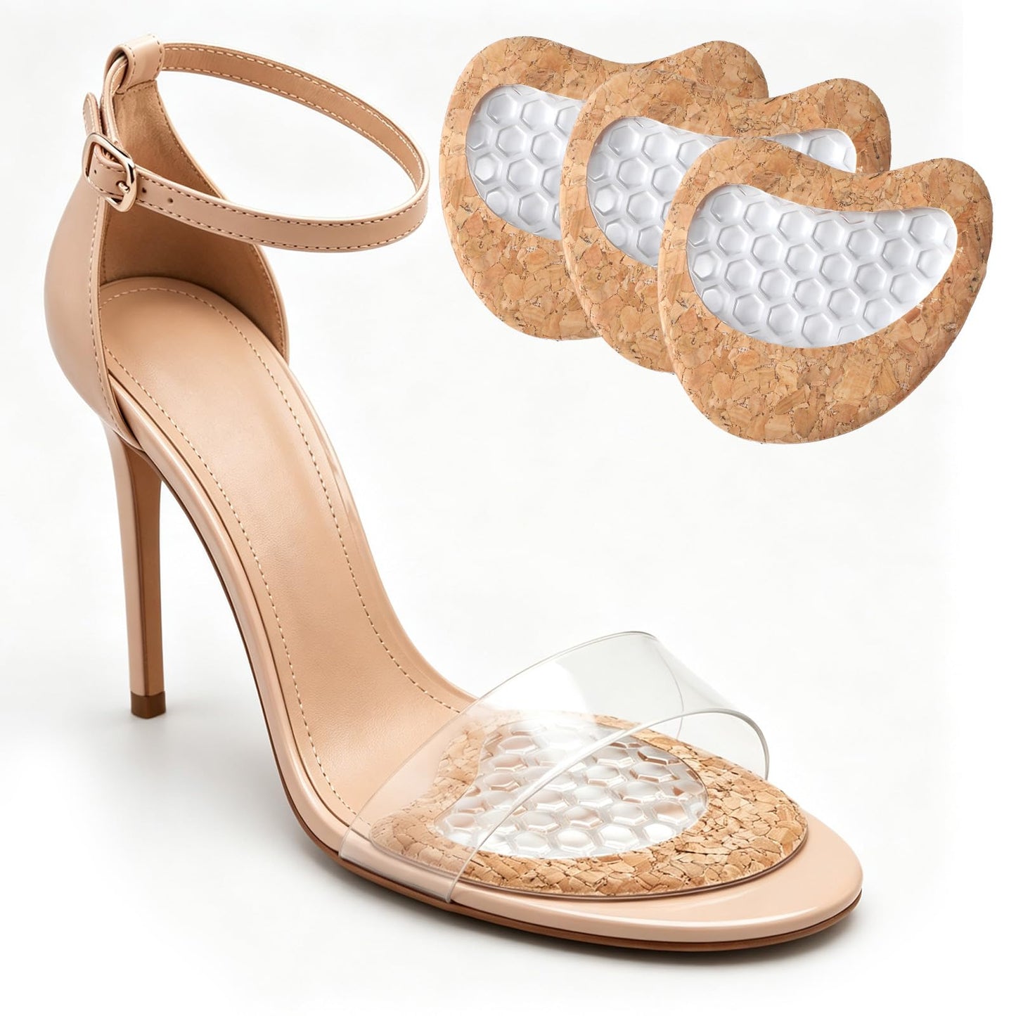 3 Pairs Cork Gel Metatarsal Pads for Women