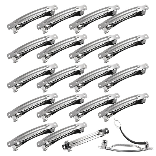 20 PCS Blank French Barrette Hair Clip Set, Silver Metal DIY Craft Hair Accessories Barrette Clips Snap Clasps for DIY Craft Bows for Women