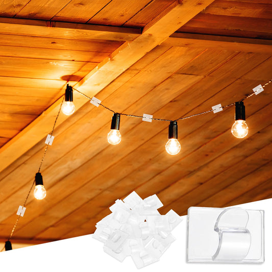 Teaaha 20PCS Hooks for Outdoor Lights, with Adhesive Strips Heavy Duty Cable Clips Clear Waterproof Adhesive Cord Organizer Hooks for Christmas Festival and Garden Decor, Tool-Free Installation