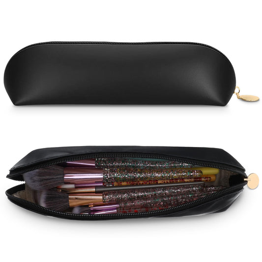 1 PCS PU Travel Makeup Brush Holder Bag with Zipper Portable Travel Cosmetic Pouch Small Black Make up Brush Traveling Case Multi-Functional Organizer for Women Men Outdoor Organization