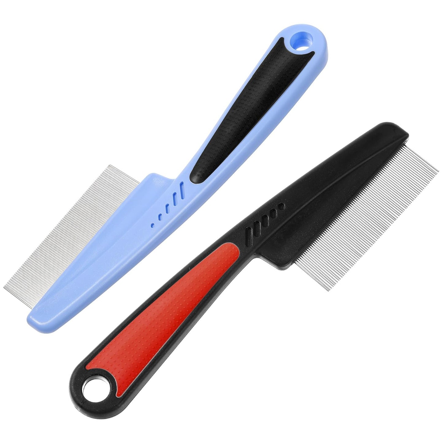 2 PCS Scalp Psoriasis Brush Dandruff Removal Comb Fine Tooth Comb for Dandruff Stainless Steel Fine Tooth Dandruff Remover Professional Dandruff Combs Grooming Tool for Kids Adults (Red Blue)