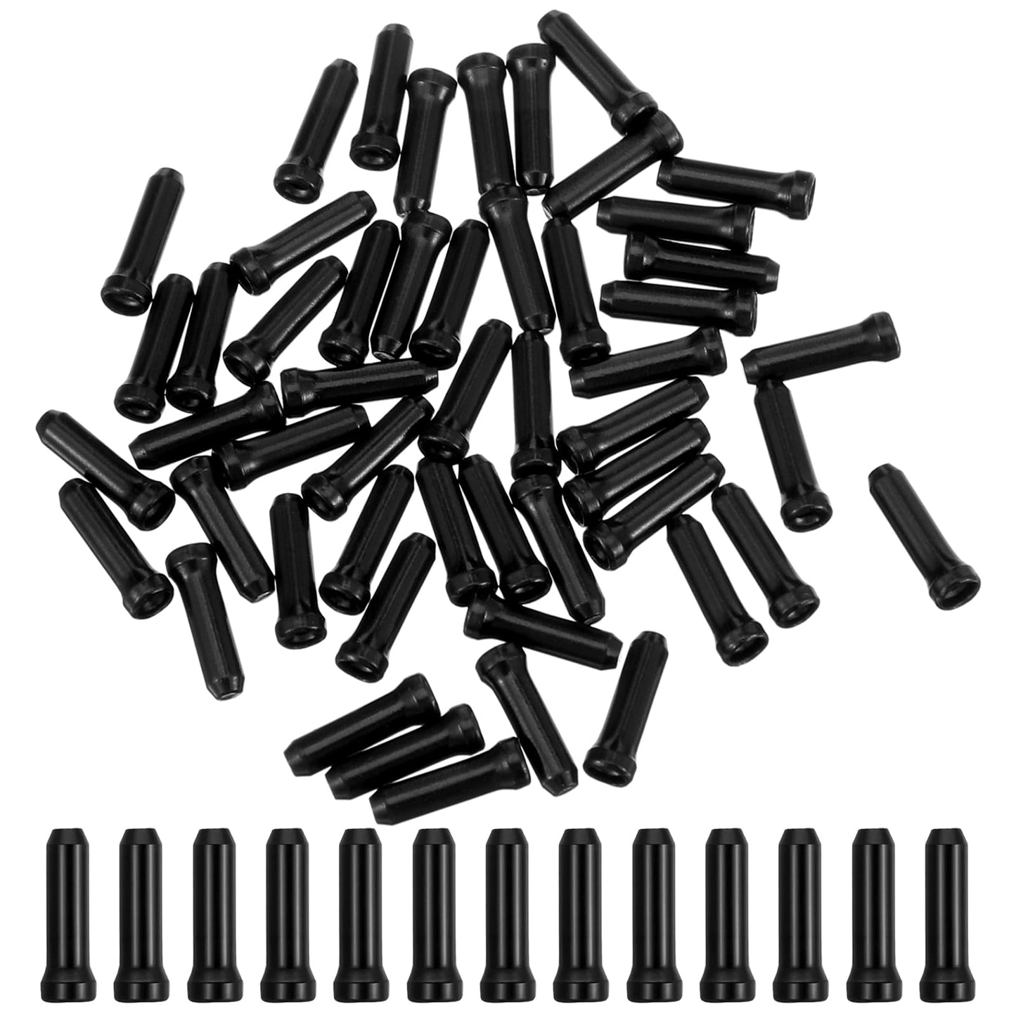 60 PCS Bike Cable End Caps, Black Aluminum Alloy Crimps, Black Bicycle Cable Ends Crimps, Brake Cable Tips for Road Mountain Bicycle