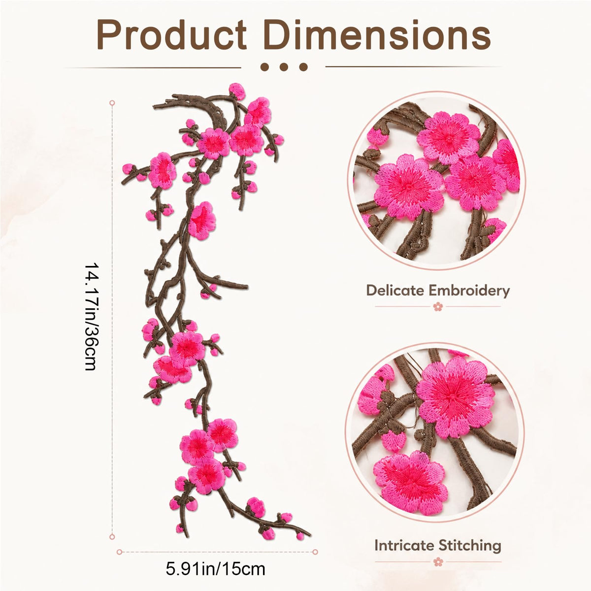 3pcs Cherry Blossom Iron On Patch Iron On Blossom Plum Applique Patch(Pink)