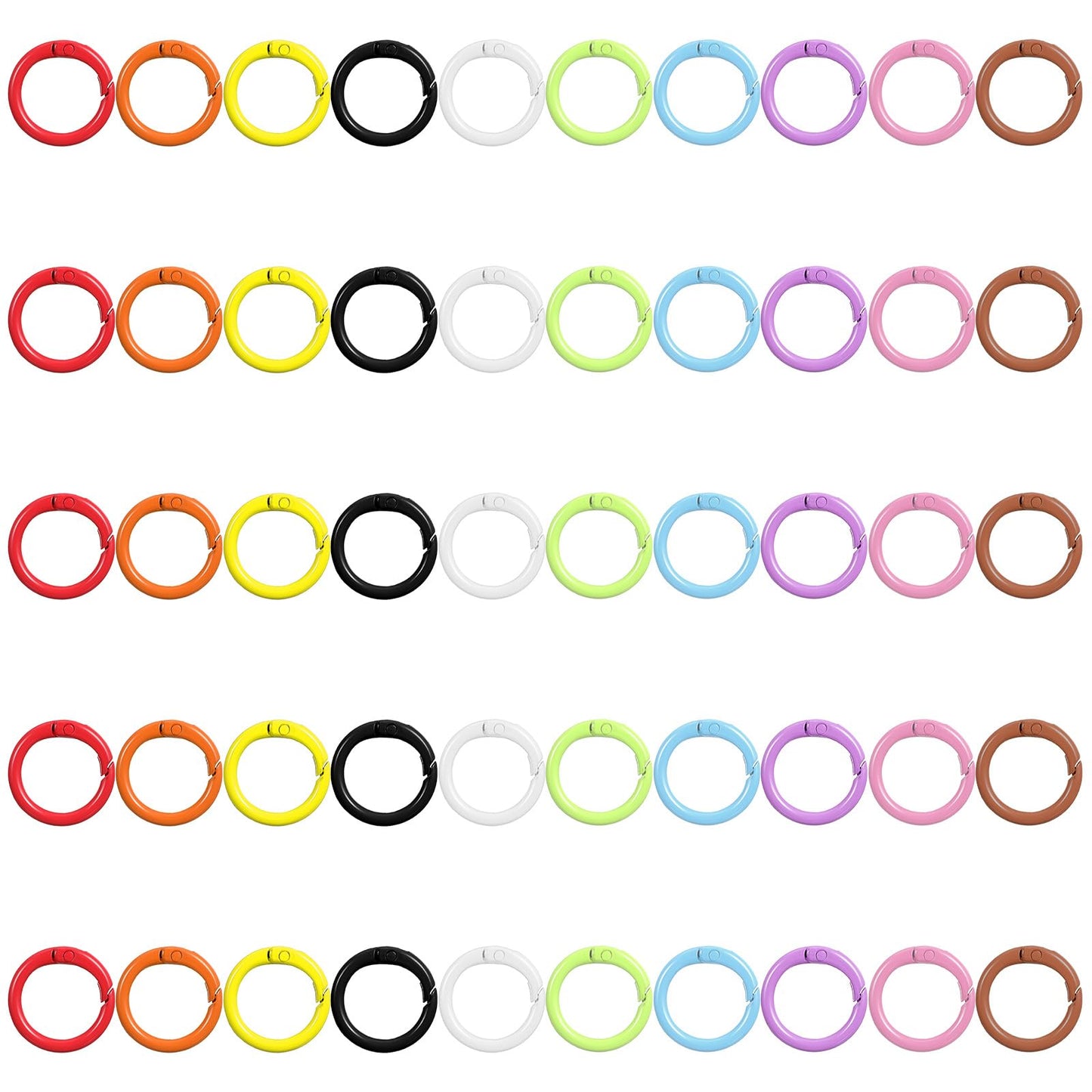 50PCS Colorful Spring O Rings, 24mm Metal Round Carabiner Trigger Spring Snap Clip Keychain Rings DIY Accessories for Buckle, Handbag, Purse