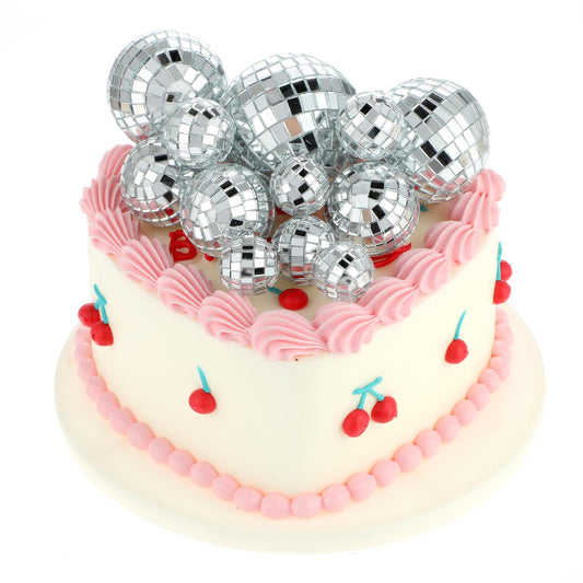 12 PCS 70s Disco Ball Cake Topper 5 Sizes Mini Mirror Disco Balls Cupcake Topper & Cupcake Picks Set, Reflective Disco Ball Decorations for Themed Dance, Bachelorette, And Disco Parties