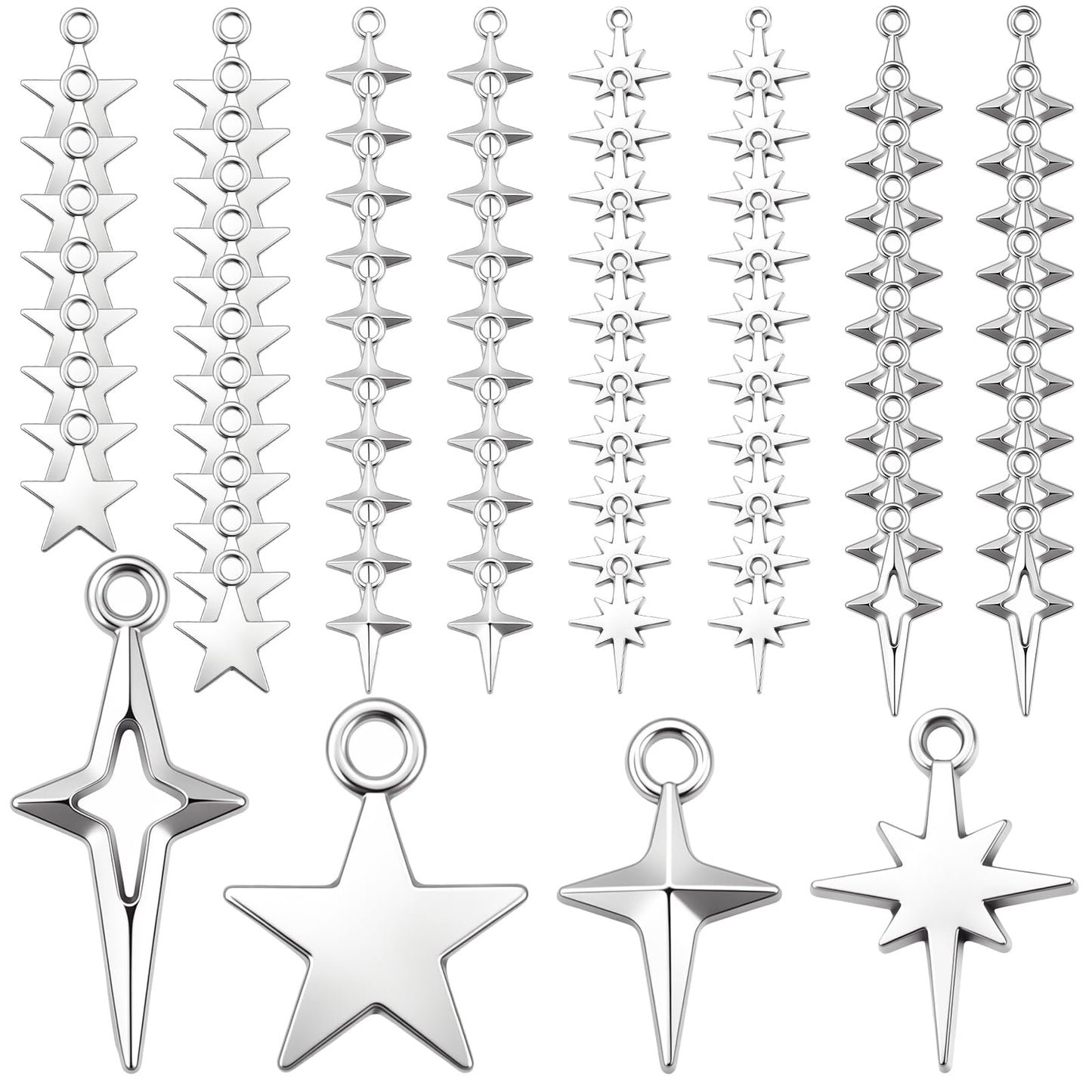 Chsoejuf 80PCS Silver Star Charms No Tarnish Stainless Steel Stars Charm