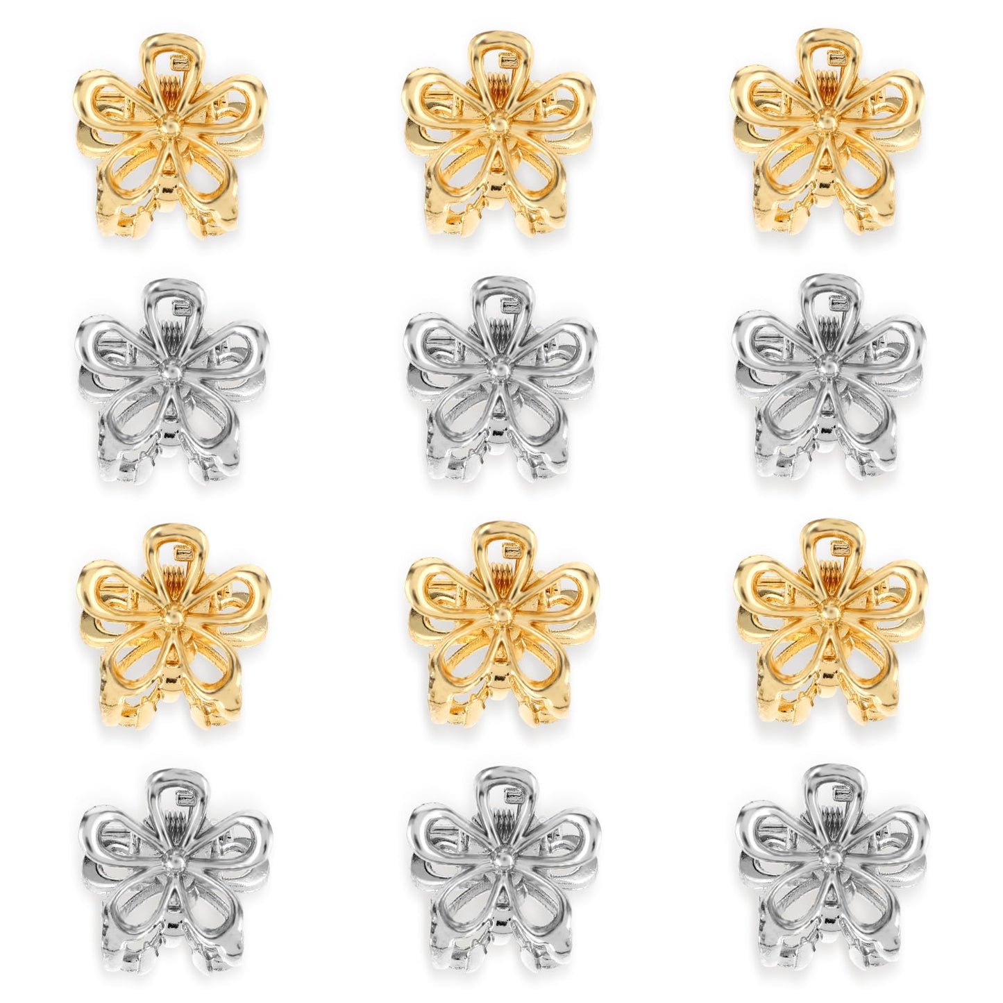 Teaaha 12 PCS Flower Hair Clips Small Cute Flower Claw Clips Metal Mini Clips for Thin Thick Hair Gold Silver Flower Claw Clips Sweet Artificial Bangs Clips Decorative Hair Accessories