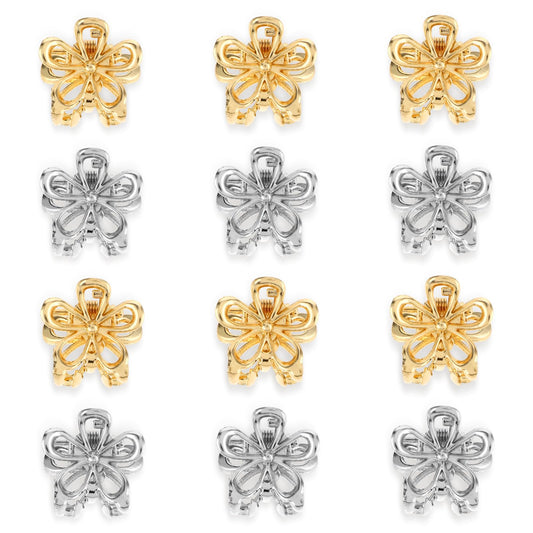 Teaaha 12 PCS Flower Hair Clips Small Cute Flower Claw Clips Metal Mini Clips for Thin Thick Hair Gold Silver Flower Claw Clips Sweet Artificial Bangs Clips Decorative Hair Accessories