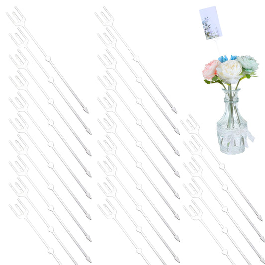 25 PCS Floral Picks Card Holder 9.5 Inch Flower Card Holder Stick Plastic Straight Head Cards Stick for Flower Arrangement Photos Wedding Birthday Party Decoration(Fork Shape, 9.5 Inch)