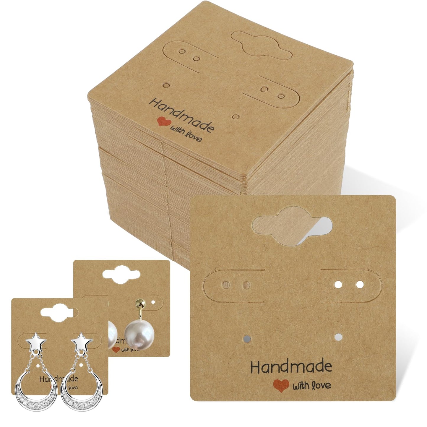Ouligay 100pcs Earring Cards with 6 Holes, Earring Display Cards, Kraft Cardstock Jewelry Display Cards for Selling, Hanging Earring, Jewelry,Diy Crafts, Retail(Brown)