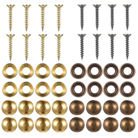 16 PCS Brass Screw Caps Mirror Screws Decorative Caps Mirror Fixing Screws Cover Self Tapping Screw Decorative Cover Retro Cap Cabinet Doors and Window Fastener(Gold Bronze)
