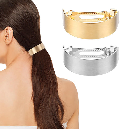 2PCS Metal Barrettes Ponytail Cuff Gold Hair Cuffs Hair Clips Ponytail Holder Simple Retro Large Hair Barrettes French Clip Barrettes Gold Hair Barrettes For Women Girls (Gold,Silver）