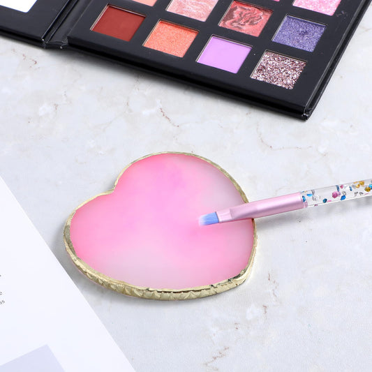 2PCS Resin Nail Art Palette Set Heart Shaped Nail Polish Mixing Plate, Gold Edge Gel Paint Tray Nail Color Display Board Nail Holder for Nail Polish Cosmetic and Makeup Manicure Tools(Pink, White)