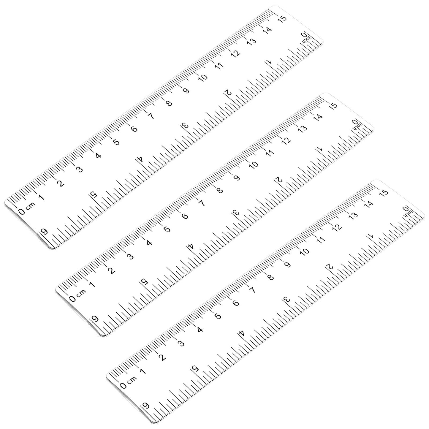 3 Pack 6 Inch Ruler Clear 6 in Small Ruler Plastic Straight Rulers with Centimeters and Inches, Shatterproof Measuring Tools for School, Office and Home